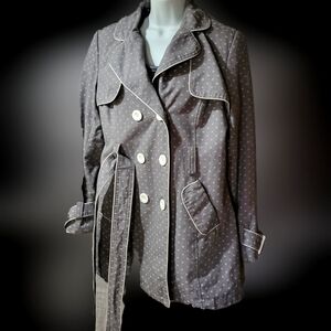 Beyond & Beautiful vintage Trench grey Polka Dot Spot Short Rain coat cotton